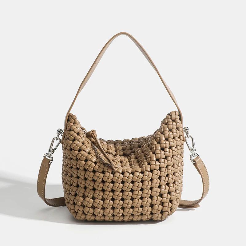 Kazrvna-Sacs fourre-tout tissés en PU pour femmes, sacs hobo de taille moyenne, pochette bon marché,