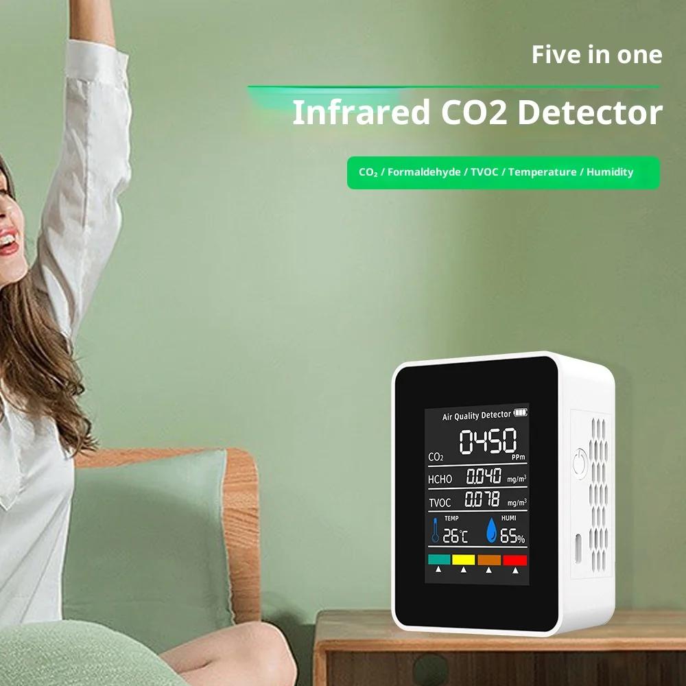 Nouveau compteur de CO2 multifonctionnel 5 en 1, testeur numérique de température et d'humidité, dét