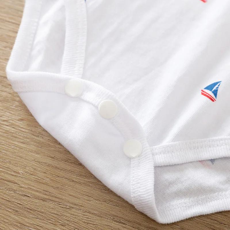 Ensemble été bébé coton imprimé voilier body manches courtes pantalon bretelles 2 pièces