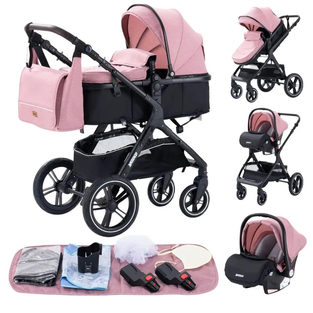 Poussette 3 en 1 avec siège auto et panier de couchage, poussette multifonction pour bébé, poussette