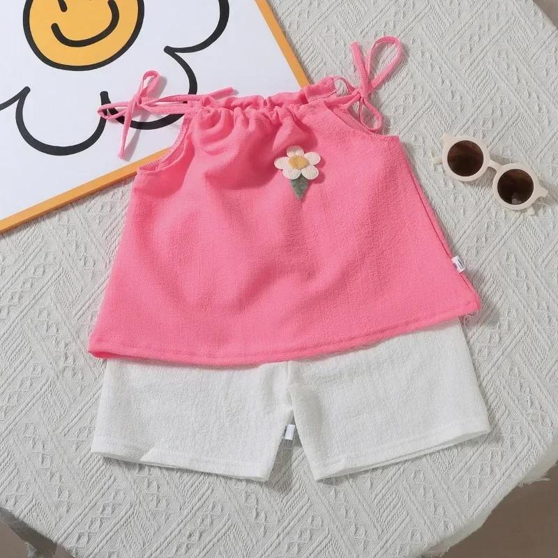 Ensemble deux pièces pour filles, gilet et short à fleurs, à la mode coréenne, vêtements quotidiens 