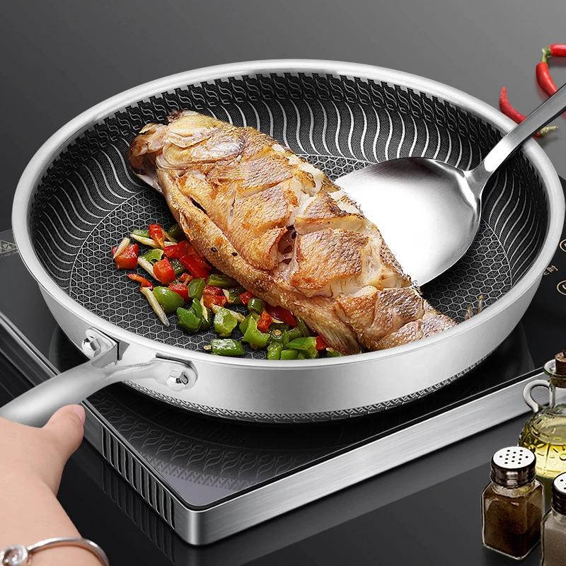 Poêle à frire en acier inoxydable 316l, poêle domestique à fond plat, poêle à Steak et à œufs, cuisi