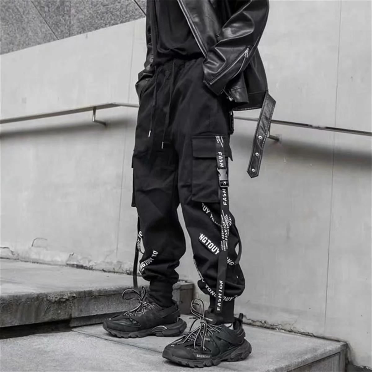 Pantalon Cargo noir pour hommes, jogging, Streetwear japonais, Hip Hop, Hippie, Techwear, pantalon à