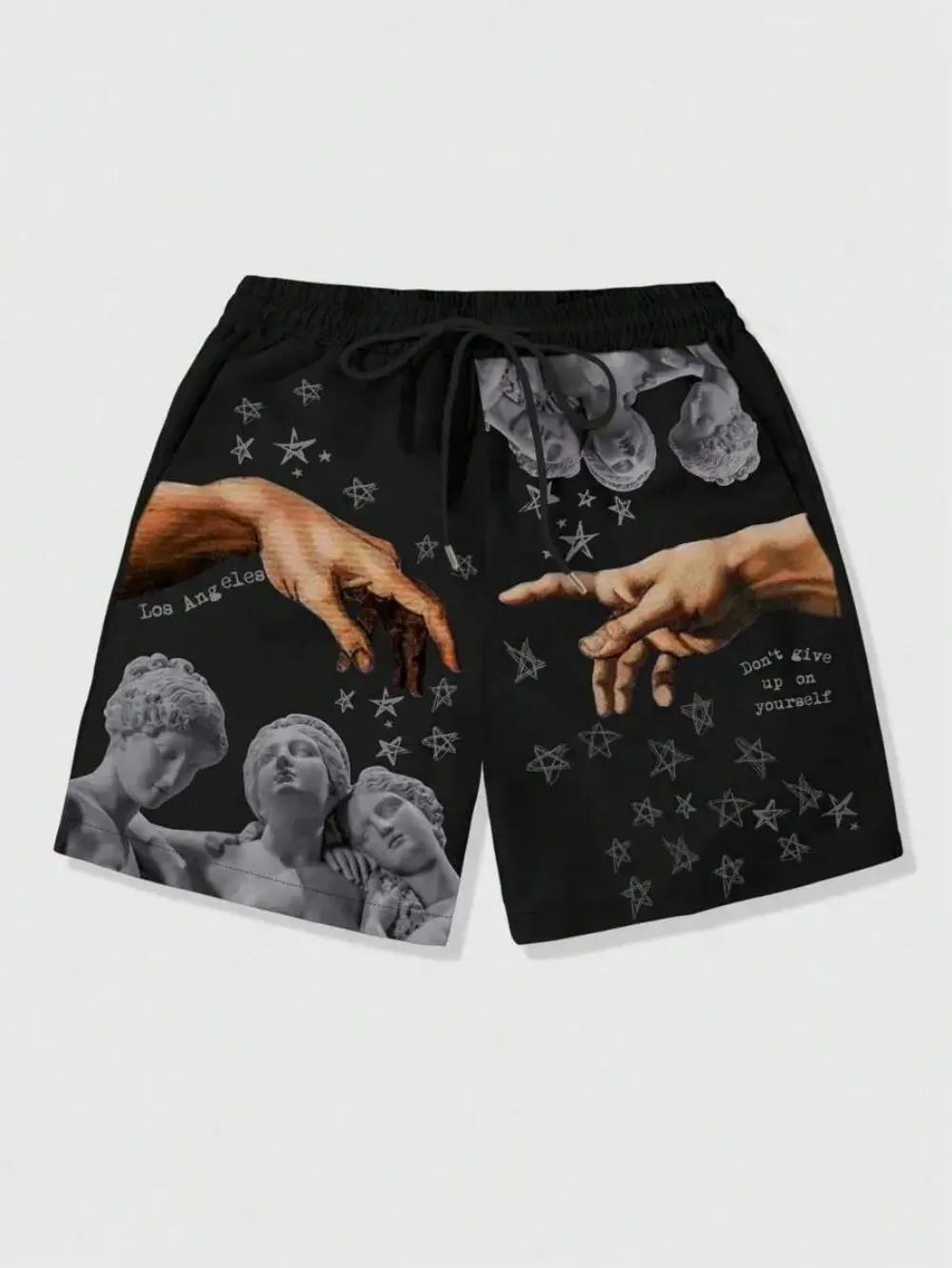 Shorts d'été pour hommes européens et américains, imprimé statue luxueux, confortables, respirants, 