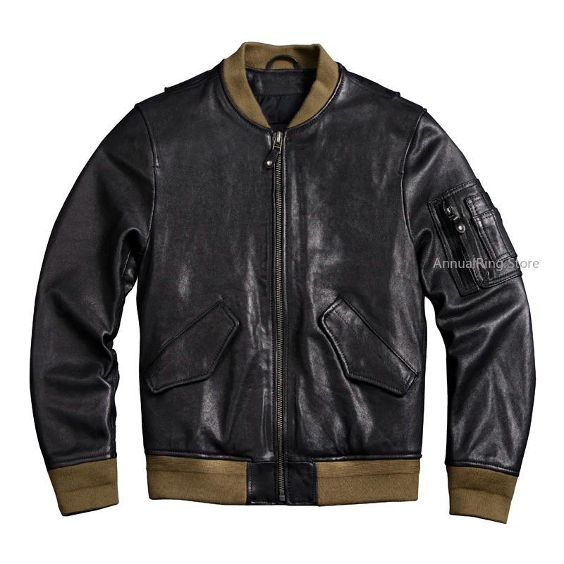 Bomber Ma-1 veste en cuir véritable hommes manteau en peau de mouton tanné naturel Vintage Air Force