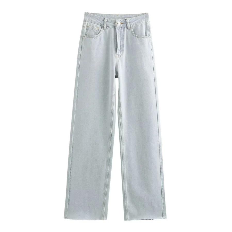 ETJ jean taille haute à jambes larges femme classique tout avec cinq poches lavé doux confortable je