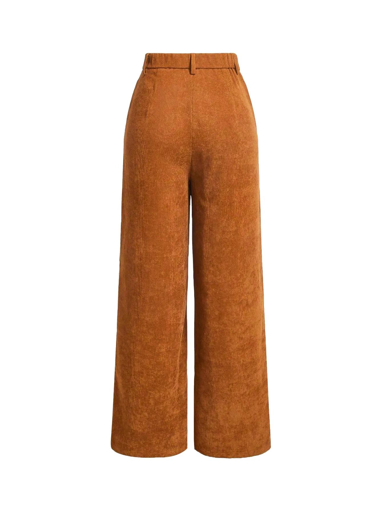 Pantalon à jambes larges avec poches unies et boutons sur le devant pour femmes, pantalon taille hau