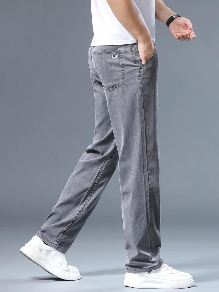 Été mince hommes jean droit ample Lyocell doux drapé affaires pantalon décontracté classique fumée g