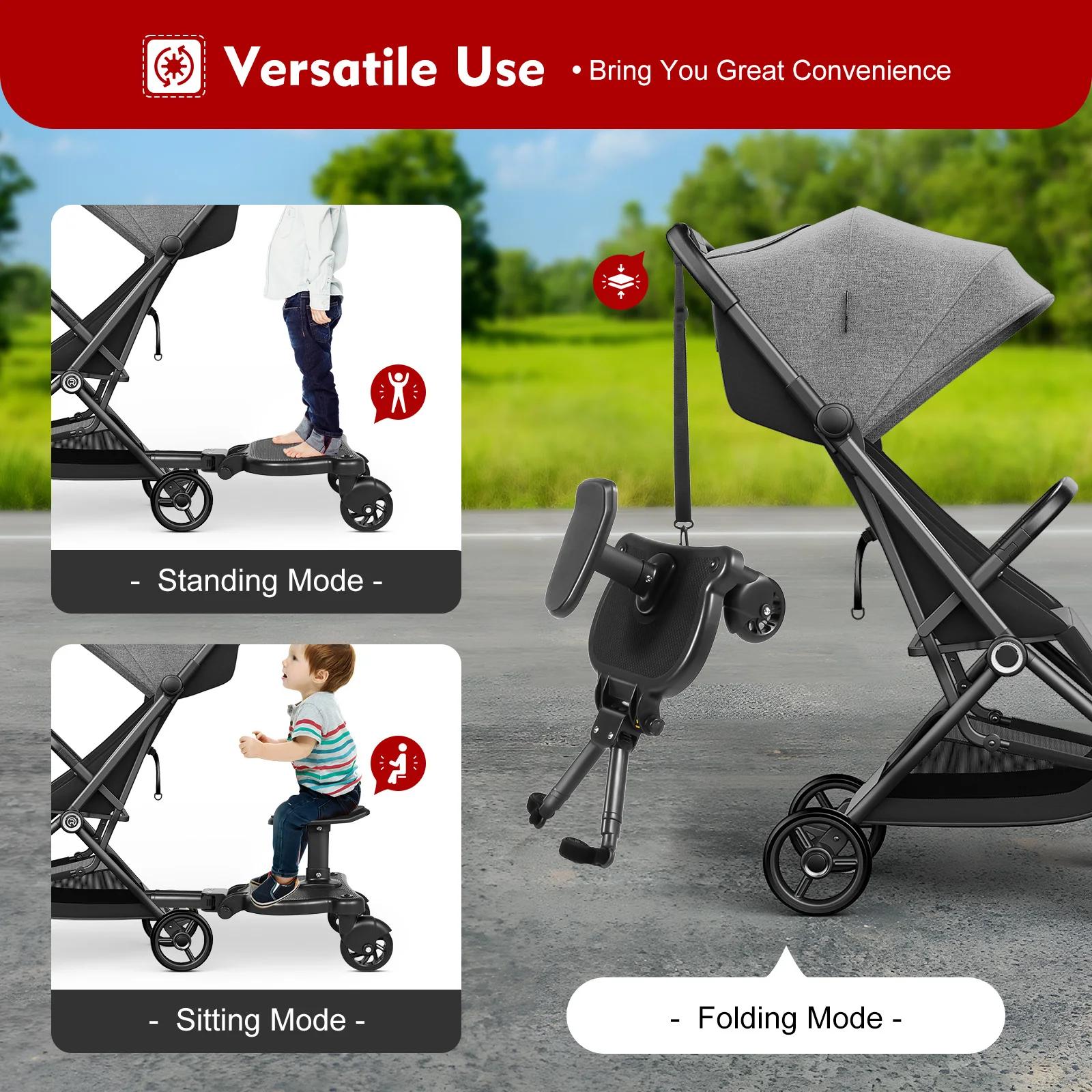 Planche universelle pour poussette 2 en 1 avec siège amovible, charge de 55 lb, PP PU EVA, réglable,