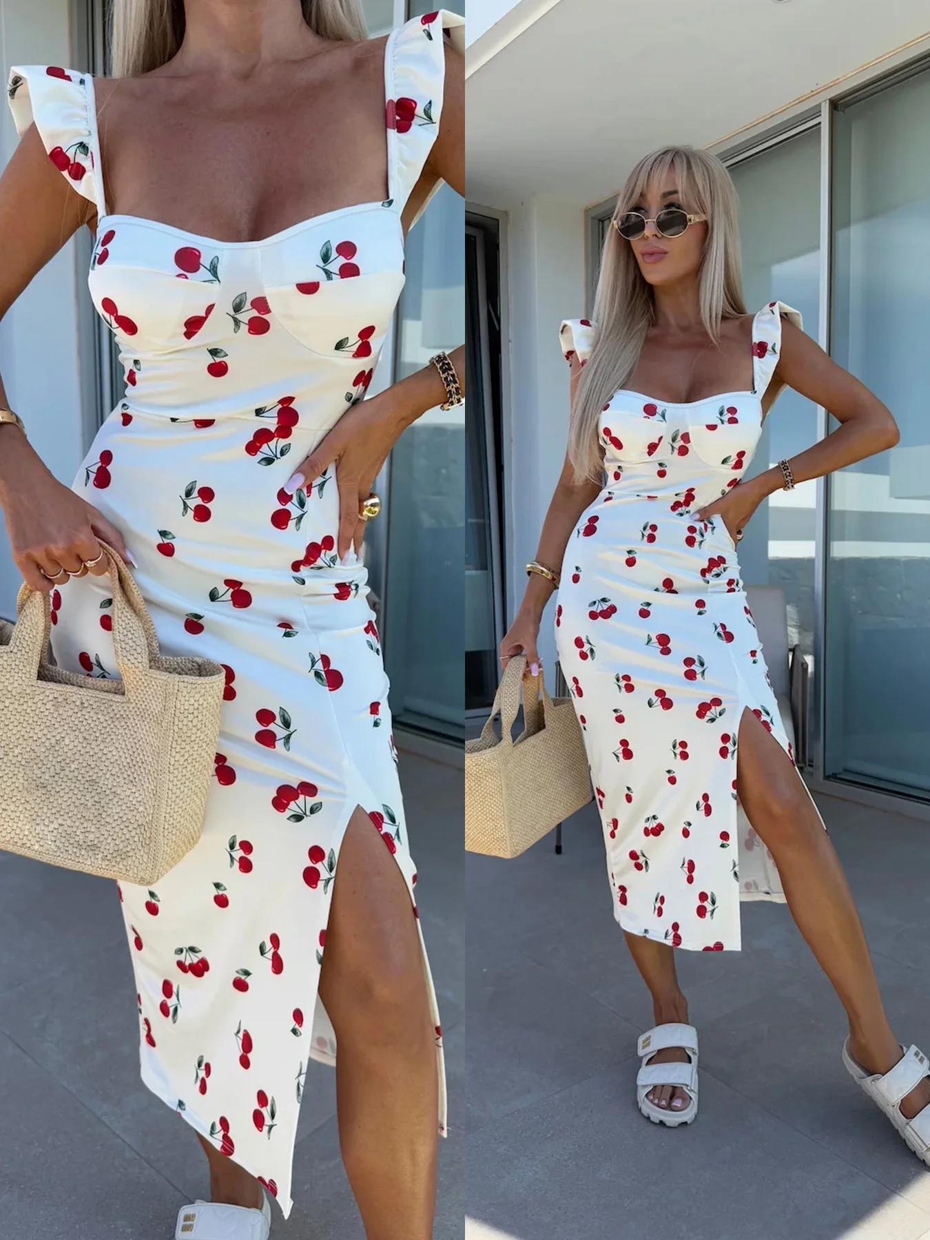 Robe d'été mi-longue pour femmes, nouveau design élégant, fleur française, bretelles, fente, été eur
