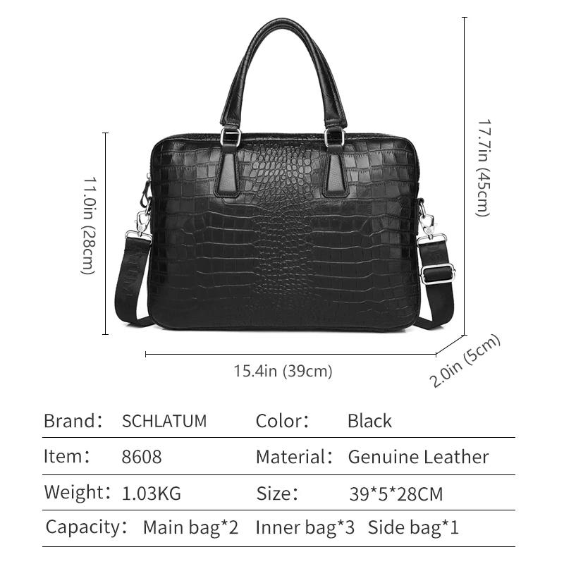 SCHLATUM véritable cuir Crocodile Grain porte-documents dur pour hommes 15.6 pouces mallette pour or