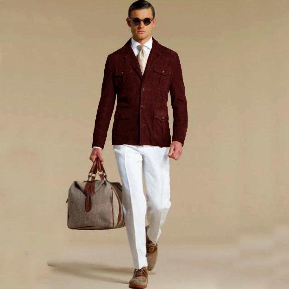 Blazer en daim pour hommes, costume élégant, robe à simple boutonnage, costumes modernes pour hommes