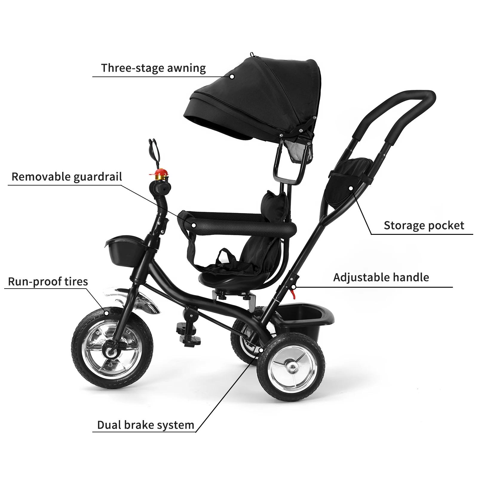 Tricycle bébé évolutif 1 à 5 ans, vélo pour les enfants plus âgés, siège réversible, grand panier et
