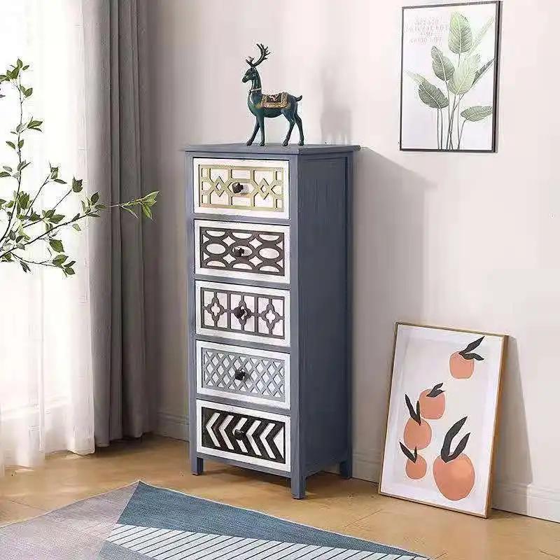 Armoire de chevet rétro sans assemblage, commode vintage avec 4 portes de proximité, coffre de range