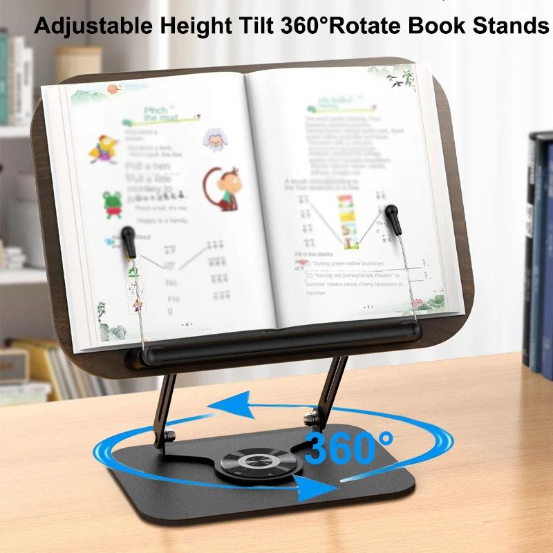 Support de livre pour la lecture, support de livre réglable avec 360 °   Support de livre de cuisine