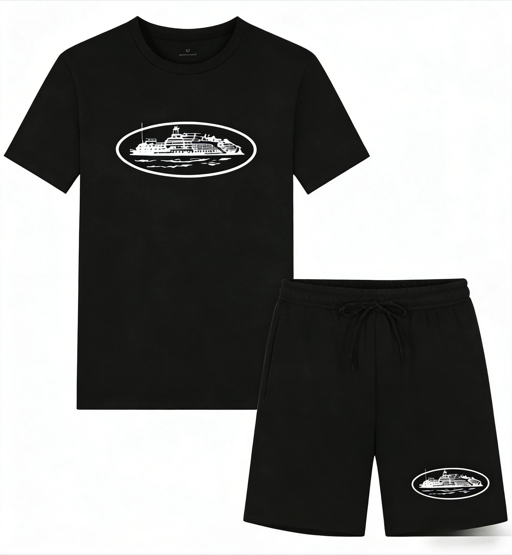 Nouvelle collection été 2026 : Ensemble décontracté deux pièces imprimé bateau, t-shirt et short amp