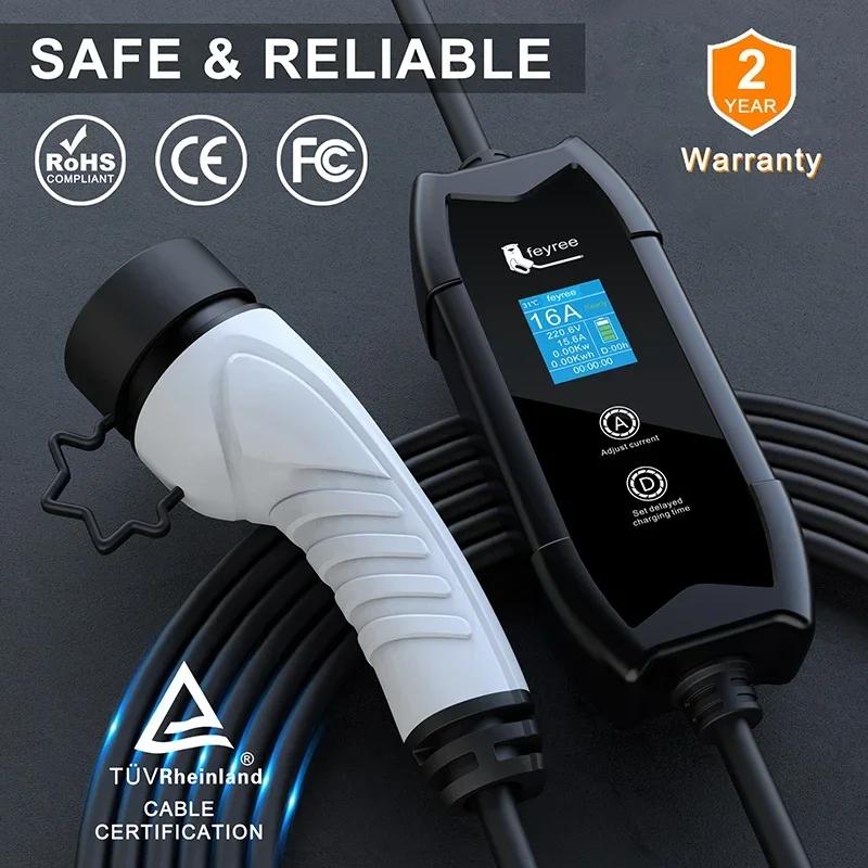 Feyree EV chargeur Portable Type2/GB/T connecteur 16A 1 Phase 3.5KW Type1 3.5m Station de recharge m
