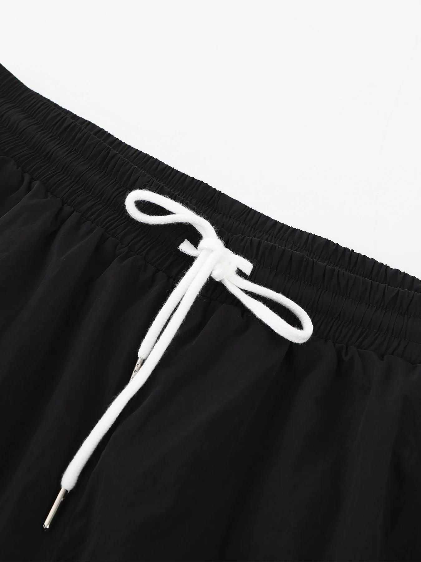Pantalon décontracté pour homme, coupe droite, noir et blanc, avec cordon de serrage, style cargo, p