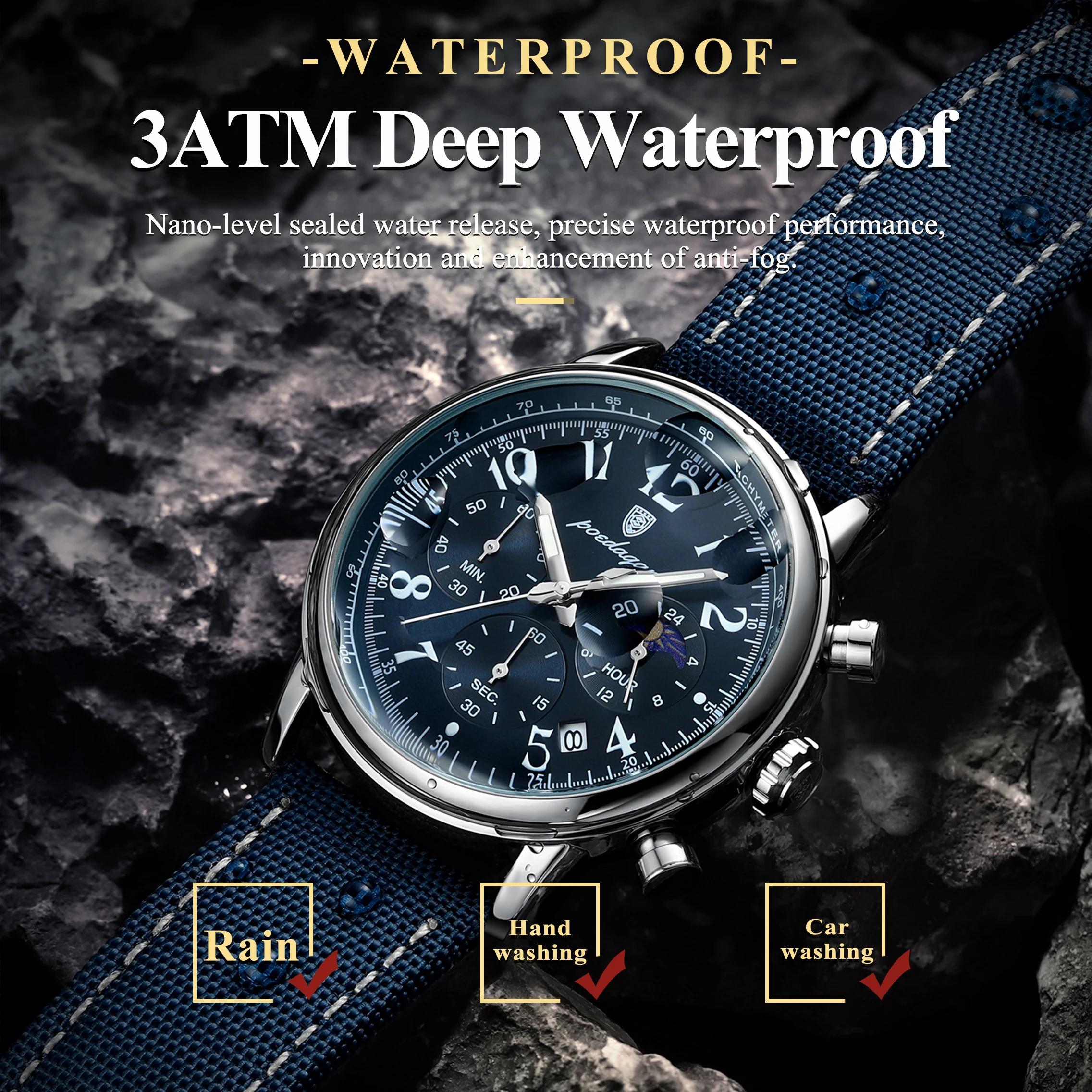 POEDAGAR luxe sport militaire hommes montre étanche lumineux chronographe Nylon cuir Date homme mont