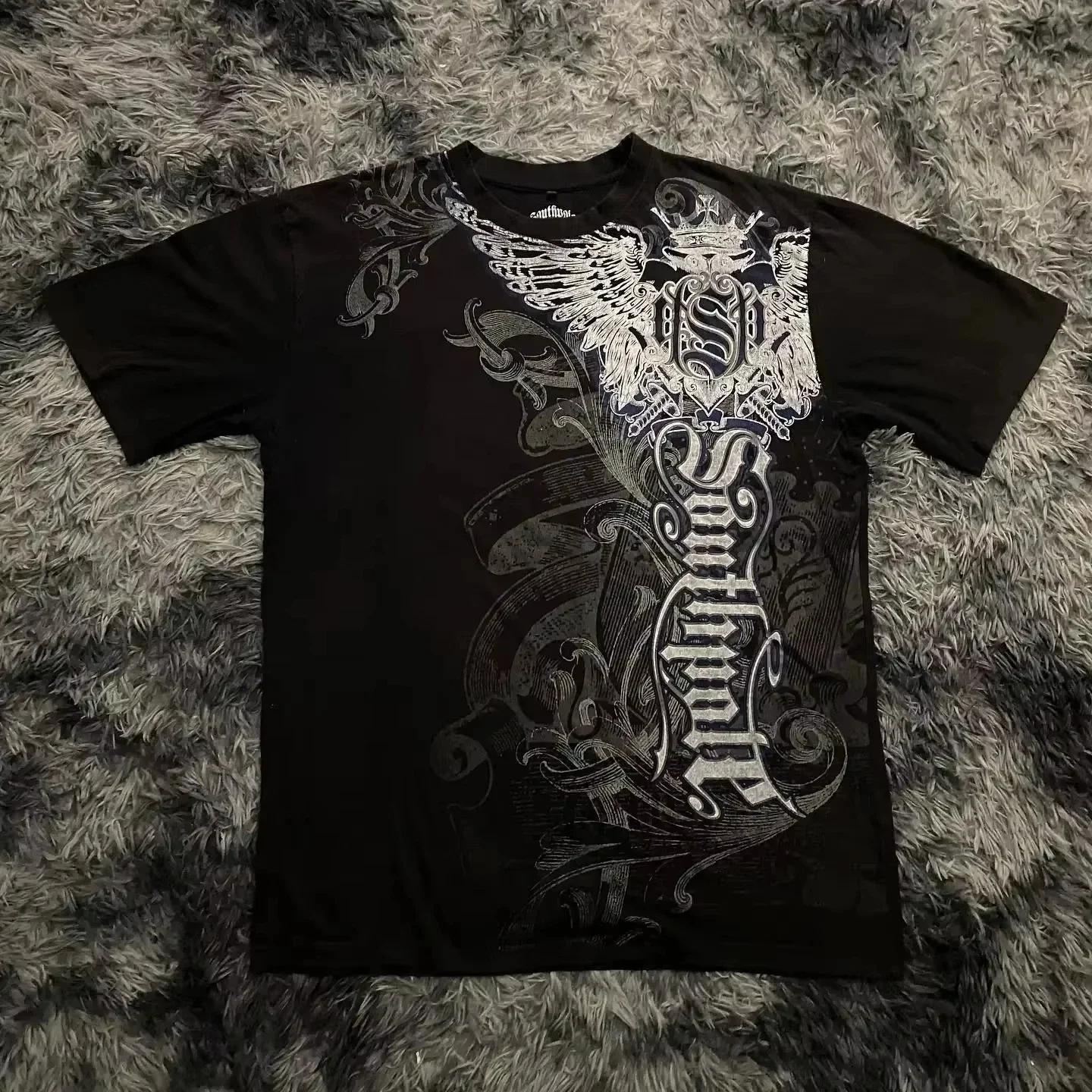 Classique Y2K Style gothique T-shirt imprimé surdimensionné T-shirt haute rue chemises gothique col 