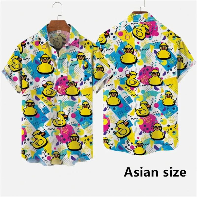 Chemises hawaïennes pour hommes, impression 3D de dessin animé de canard mignon, chemise à manches c
