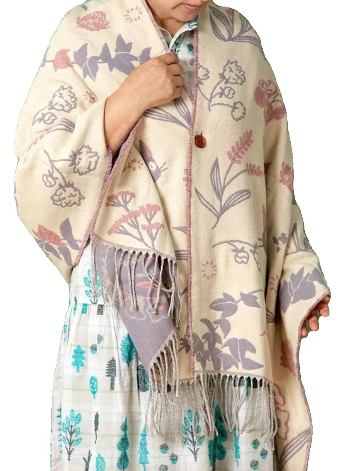 Niche Design écharpe châle à la mode polyvalent mignon dessin animé épaissi Double face hiver chaud 
