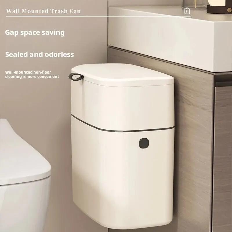 Poubelle murale rectangulaire avec couvercle, conception étroite, portante, deux supports muraux, 9L