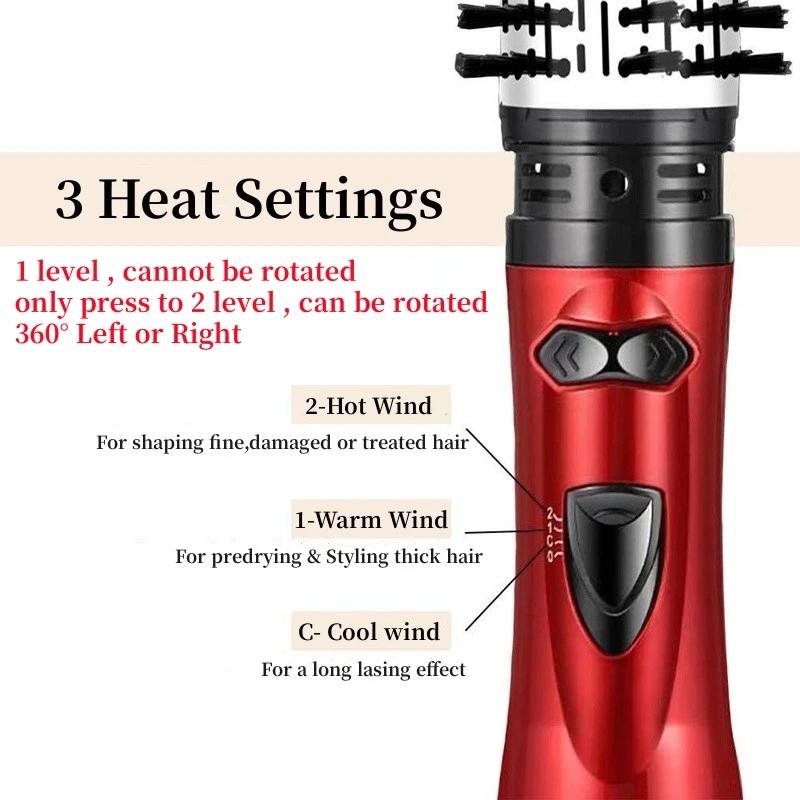 2 têtes remplaçables, flux d'air rotatif à 360 degrés, brosse à Air chaud, lisseur, bigoudi, volumat