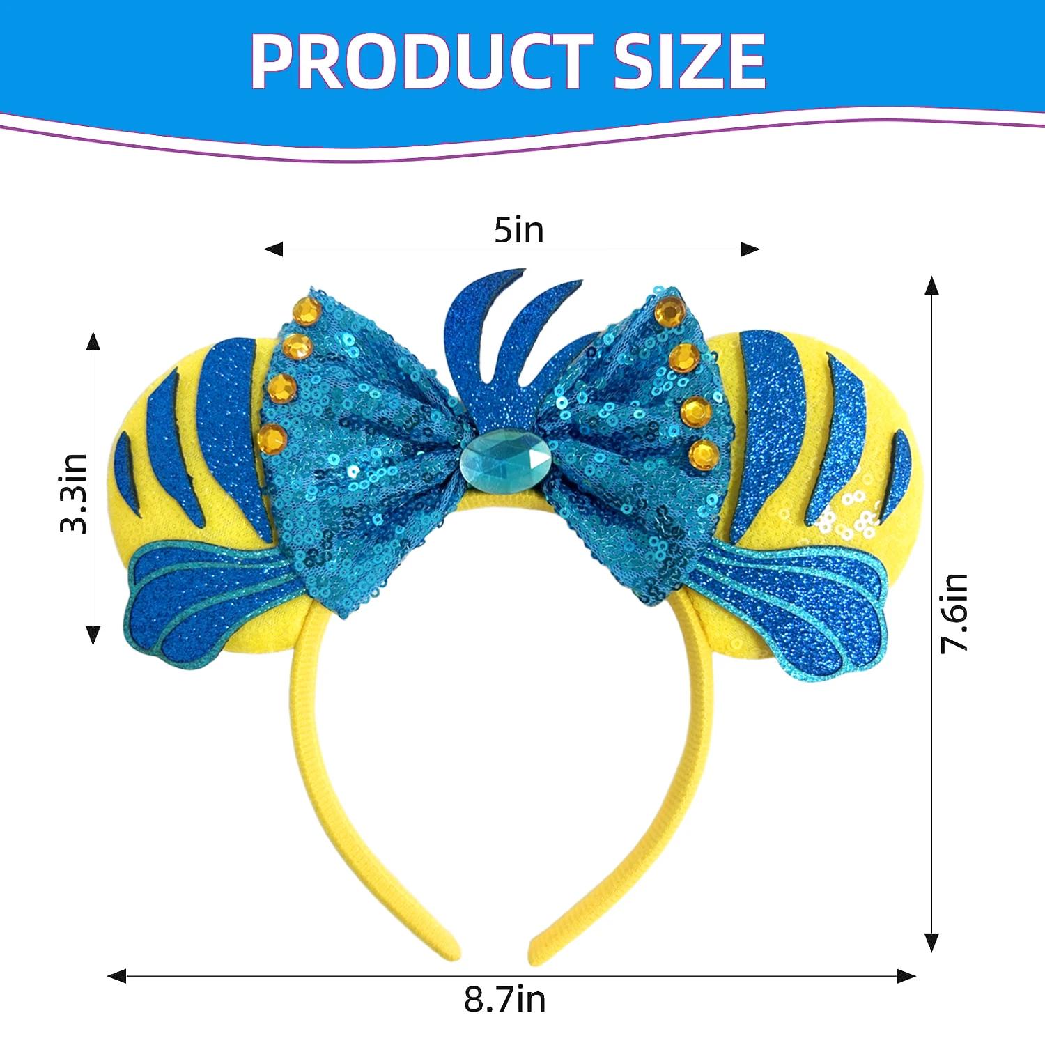 Bandeaux oreilles de Mickey Mouse série sirène pour femmes, accessoires de cheveux de fête, nœuds à 