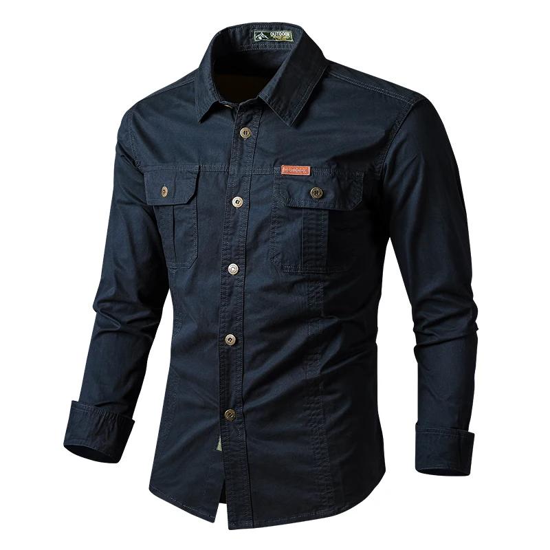 Chemises Cargo Militaires Homme Printemps Automne Coton Décontractées Coupe Slim Hauts Manches Longu