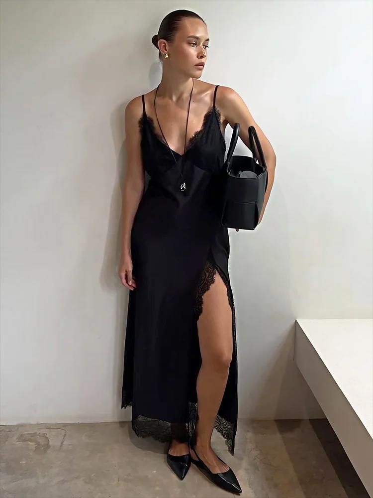 Ticketsx mode col en v blanc ajusté fendu robe longue été élégant dentelle robe luxueuse déplacement