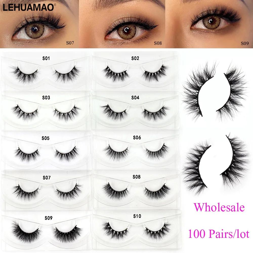 LEHUAMAO10/100 paires de cils de vison en gros doux moelleux court faux cils extension de cils natur