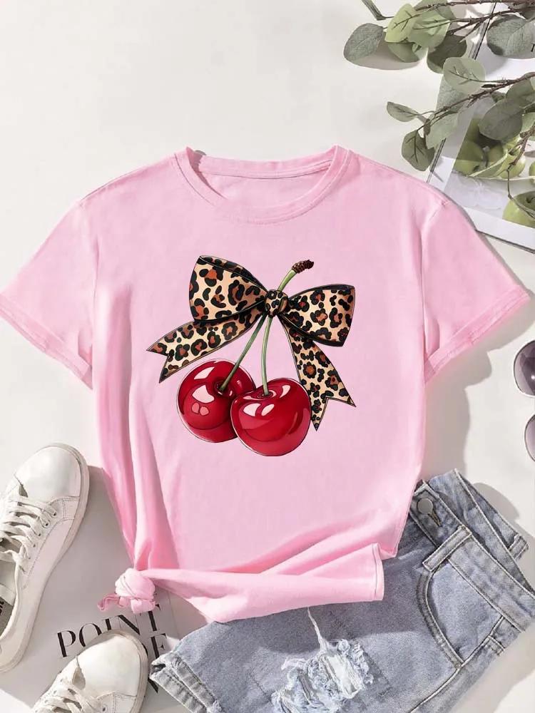 Mode cerise imprimé femmes T-Shirt à manches courtes col rond décontracté hauts pour l'été printemps