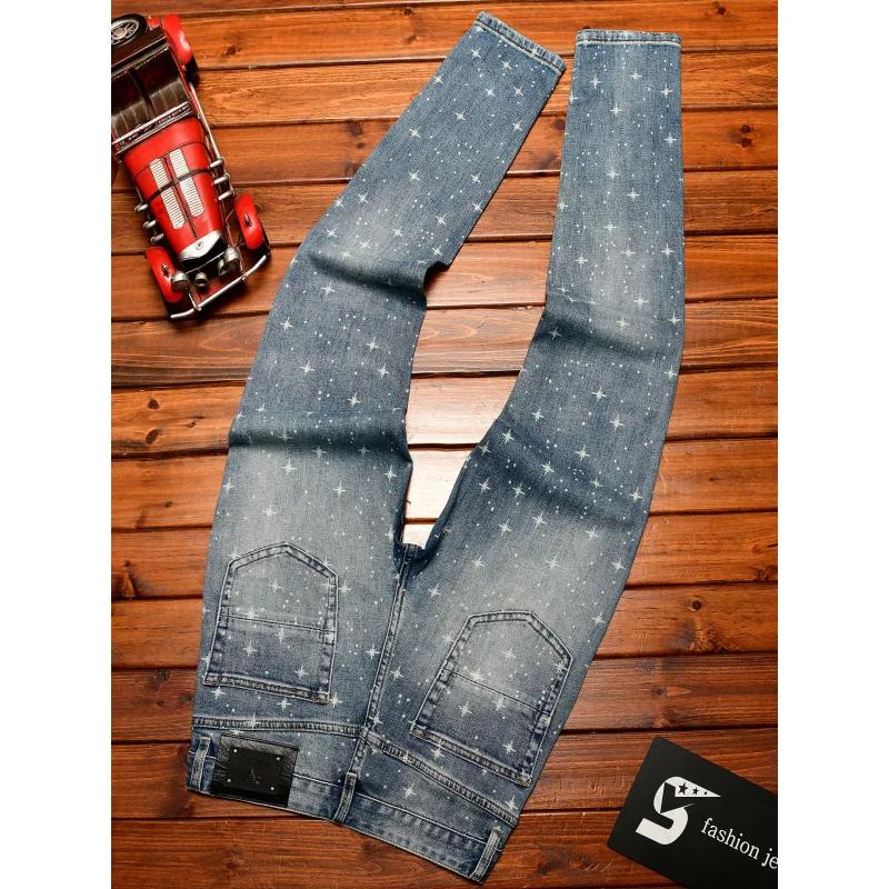Jean de luxe léger imprimé Flash pour hommes, avec petits pieds, vêtements d'automne pour hommes, pa