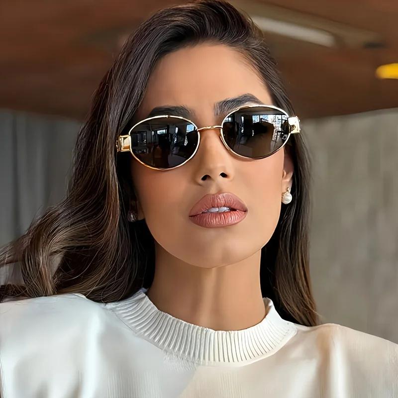 Lunettes de soleil ovales pour femmes et hommes, monture métallique tendance, nuances classiques