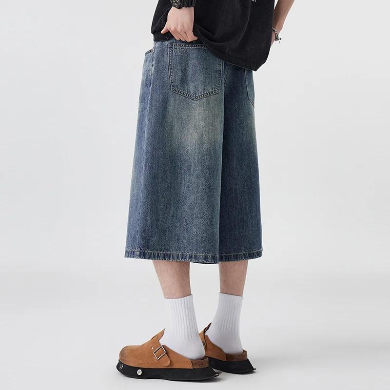 Short en Denim Non élastique pour hommes, sept cinq, ample, jambes larges, polyvalent, Style Simple,