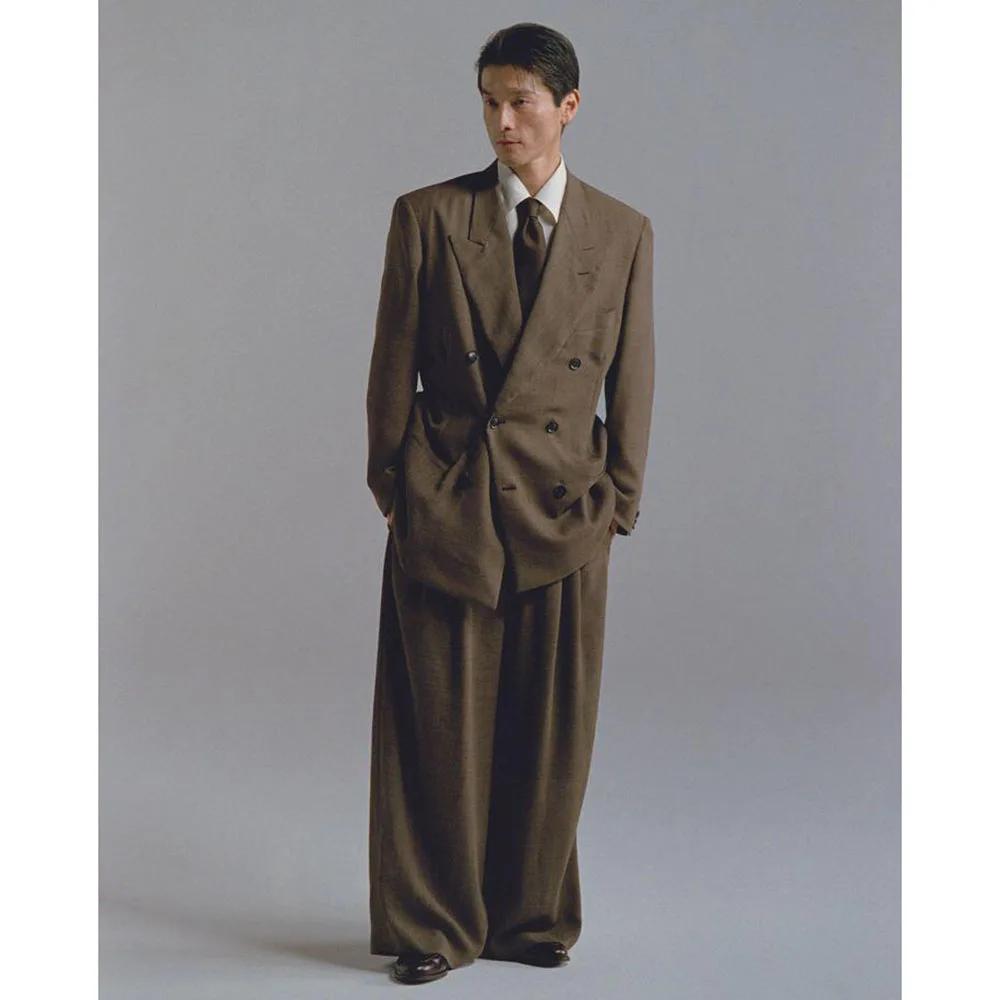 Classique populaire ample mode hommes costumes 2 pièces veste pantalon Double boutonnage classique h