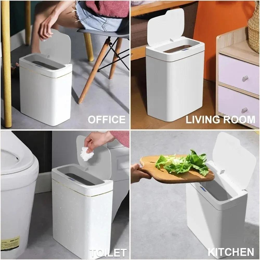 Poubelle de salle de bain intelligente, bagage automatique, poubelle électronique blanche, sans cont