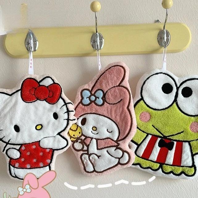 Serviette à main Sanrio Hello Kitty en velours corail, absorbante, à suspendre, accessoire décoratif