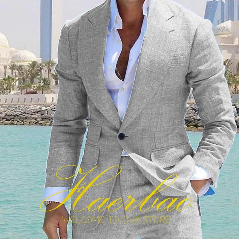Smoking de marié de mariage imbibé de lin pour hommes, veste à revers formelle, blazer sur mesure, p