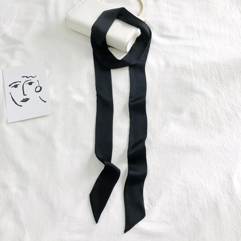 Écharpe de cheveux longs décontractée, bandeau de couleur unie, écharpe de cou en soie, ruban élégan