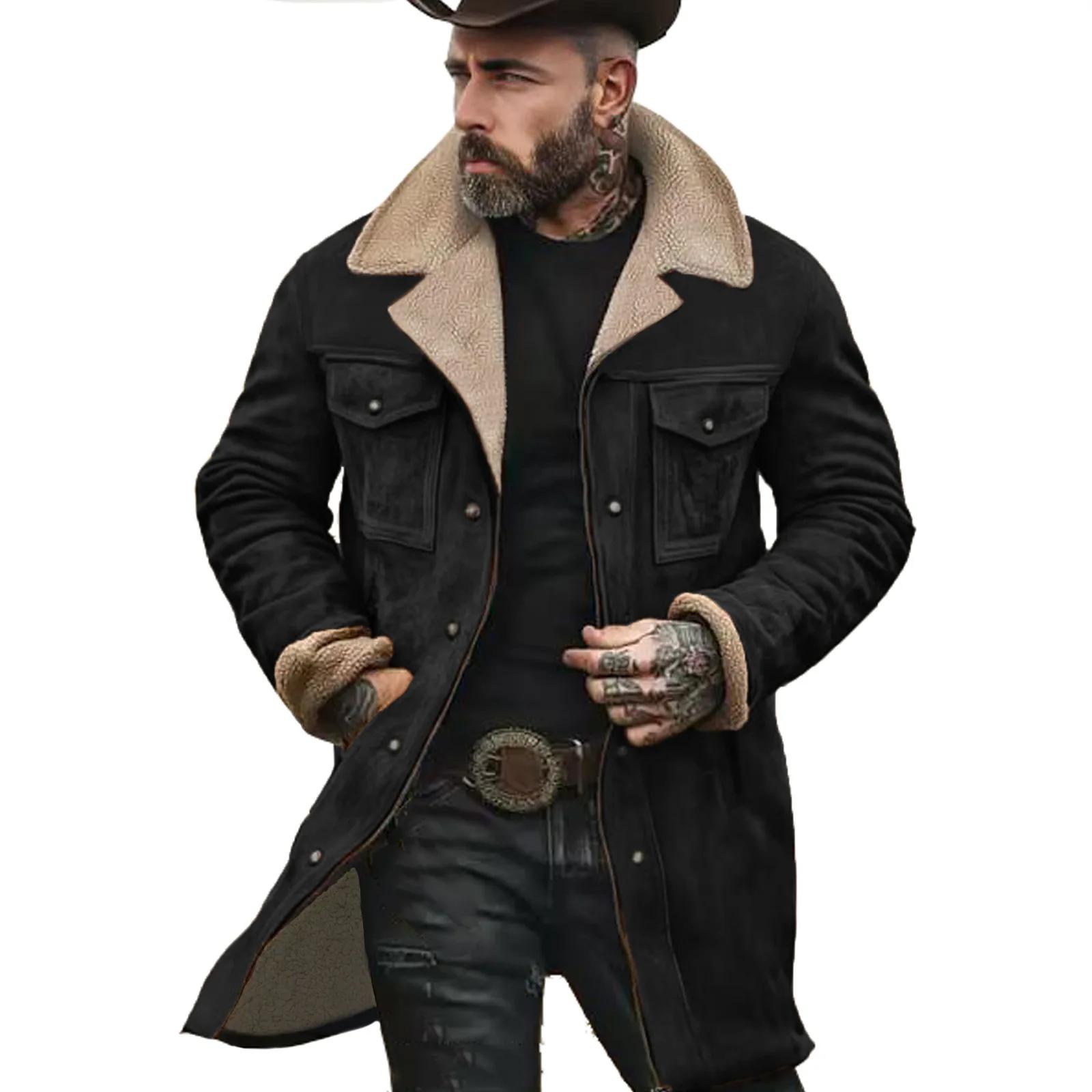 2025 automne et hiver hommes manteau en daim couleur correspondant veste multi-poches manteau à glis