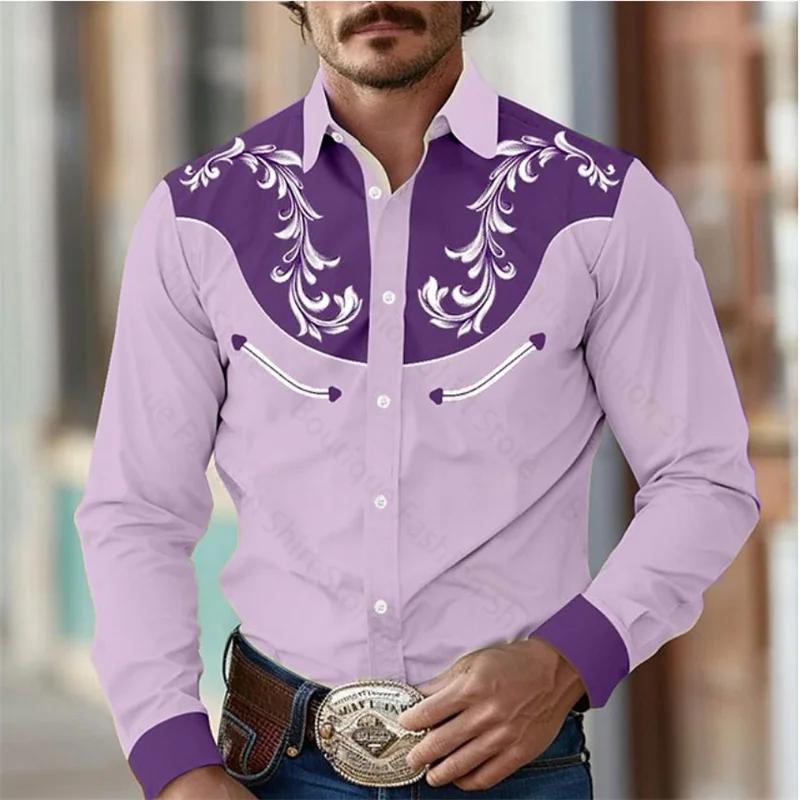 Chemise à fleurs rétro occidentale pour hommes, en plein air, rue, décontractée, quotidienne, printe