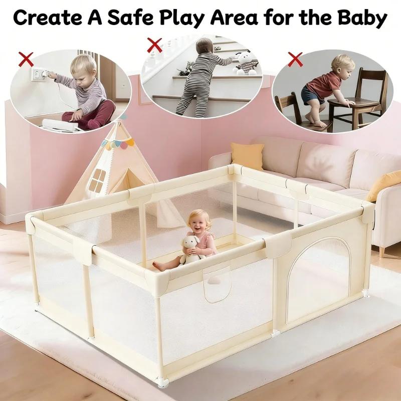 Parc de jeu pour bébés et tout-petits 59x71 pouces, parc de jeu extra large pour bébé avec maille re