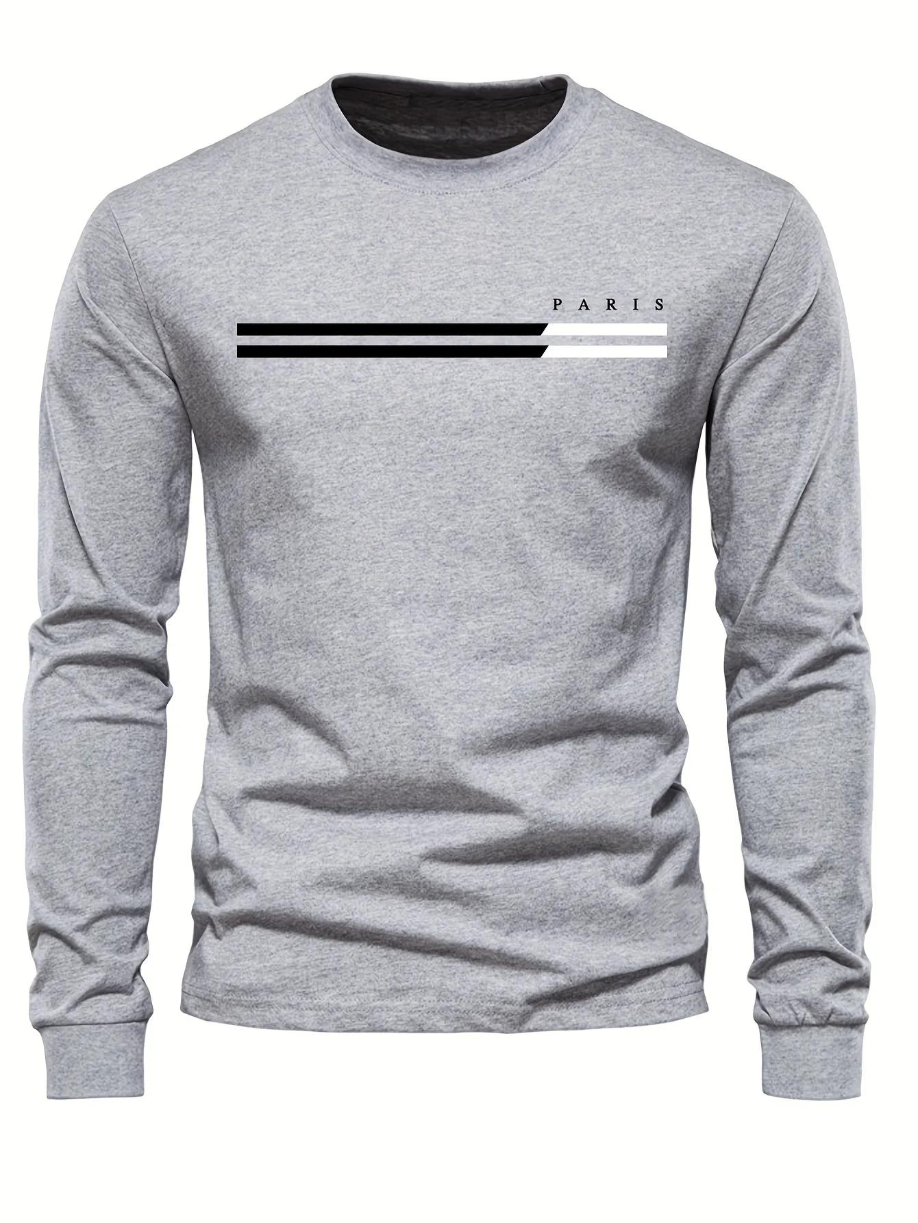 T-shirt à manches longues et col rond pour homme, 100% pur coton, ample, confortable, décontracté, i