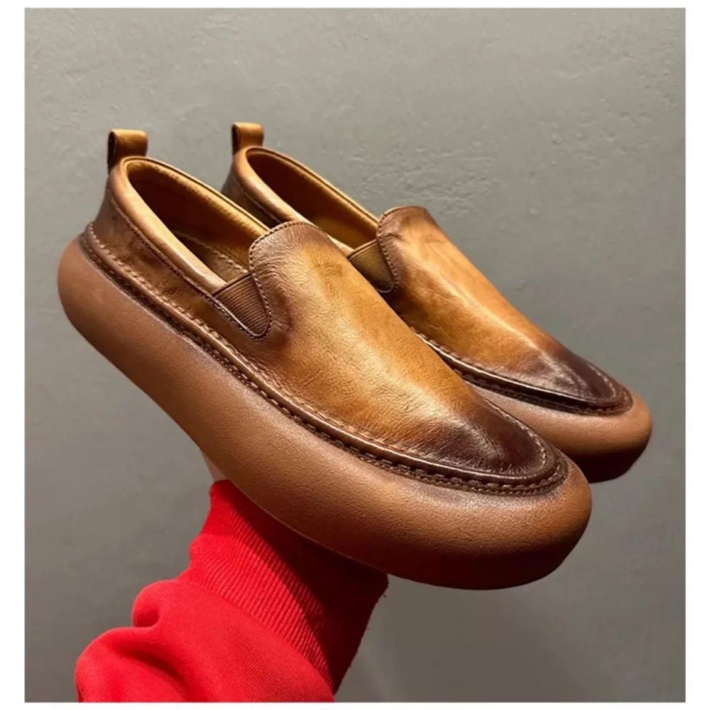 QHCCID chaussures pour hommes en cuir de vachette Vintage faites à la main confortable respirant cla