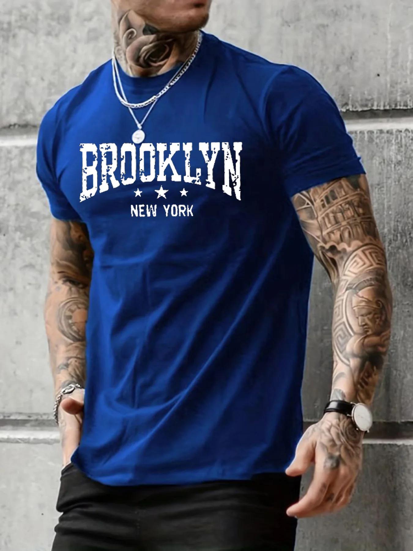 Hommes 100% pur coton été décontracté ample Brooklyn New York lettre imprimé confortable col rond à 