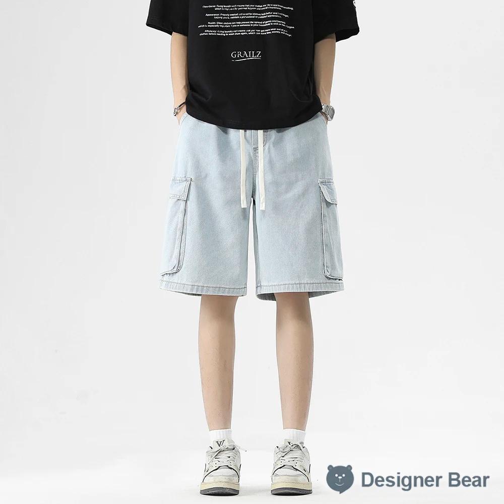 Shorts en jean décontractés pour homme, coupe droite, taille élastique, délavés, style cargo, mi-lon