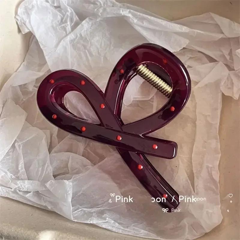 2 pièces femmes Vintage rouge à pois ruban arc requin pince épingle à cheveux griffe crabe Barrettes