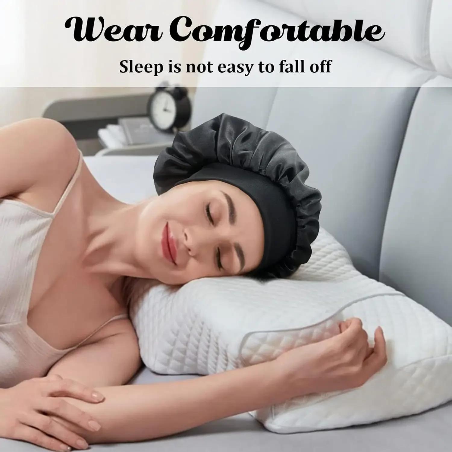 Bonnet en Satin pour femmes, pour dormir, soins capillaires, Bonnets en soie, solide, à larges bords